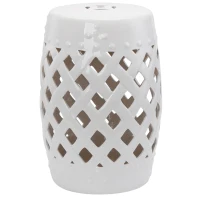 Outsunny 12.4" x 17.9" Ceramic Garden Stool with Woven Lattice Design, Indoor & Outdoor Decorative Accent Stool, White(m-15)