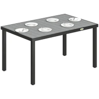 Outsunny Rectangular Patio Table for 6, Outdoor Dining Table with Wood-Plastic Composite Top and Steel Frame for Garden, Grey(m-9)