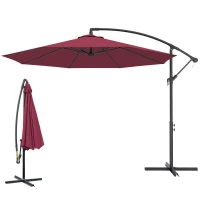 Outsunny 10' Deluxe Patio Umbrella, Outdoor Market Parasol, Banana Hanging Offset Sunshade with Crank, Cross Base, Wine Red(m-11)