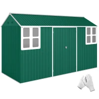 Outsunny 12' x 5.5' Metal Garden Storage Shed, Outdoor Tool Storage House with Lockable Door, Vents, Sloped Roof, Green(m-9)