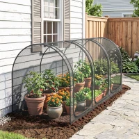 Outsunny 9' x 4' Crop Cage, Plant Protection Tent with Three Zippered Doors, Steel Frame, Storage Bag and 4 Ground Stakes, for Garden, Yard, Lawn, Black(m-9)