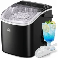 HOMCOM Portable Ice Maker Countertop with Handle, Self Cleaning Ice Maker Machine with Scoop and Basket, 26lbs/24Hrs, Black(m-13)