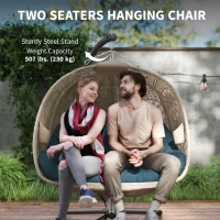 Outsunny Hanging Egg Chair with Stand, Foldable Basket Swing Chair with Removable Washable Cushion, Dark Grey(m-8)