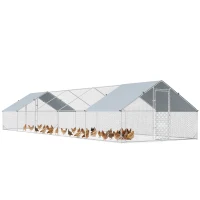 PawHut Metal Chicken Coop with Water- and UV-Protection Cover for Backyard Hen, Duck, Rabbit, 32.8' x 9.8' x 6.4'(m-9)