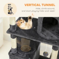 PawHut 67" Large Cat Tree with 7 Scratching Posts, Tunnel, 2 Condos, Hammock, Perch, Ramp, Pompoms, Dark Grey(m-4)