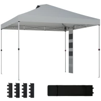 Outsunny 9.6 x 9.6 ft Pop Up Canopy Tent with Pockets, UPF 50+ 1-Button Push Outdoor Instant Canopy with Sandbags, Wheeled Bag(m-9)