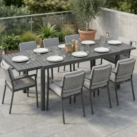 Outsunny Expandable Outdoor Dining Table for 6-8 People, 59"-89" Aluminum Patio Dining Table with Slatted Top, Dark Grey(m-1)