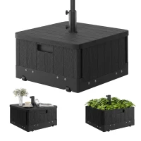 Outsunny 3-in-1 Outdoor Umbrella Base with Wheels, Side Table, Planter Box, 175lbs Heavy Duty Patio Umbrella Stand, Black(m-2)
