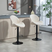 HOMCOM Bar Stools Set of 2, Swivel Barstools with Back, Adjustable Height and Footrest for Kitchen Island, Dining Room, Beige(m-1)