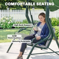 Outsunny Outdoor Porch Swing with Adjustable Canopy, 3-Seater Patio Swing Chair with Cushion, Green(m-7)