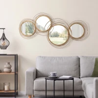 HOMCOM Metal Wall Art Gold Frame Circle Bathroom Mirror Decor Home Hanging Wall Sculptures, 42.25"L x 22"W x 1.5"H, Gold(m-8)