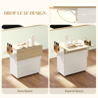 HOMCOM Rolling Kitchen Island with Drop Leaf, Kitchen Storage Cart with Drawer, Spice Rack and Towel Rack, White(m-4)