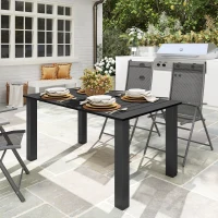 Outsunny 59" Outdoor Patio Table with Umbrella Hole, Outdoor Dining Table with Slatted Tabletop for Backyard Garden, Black(m-1)