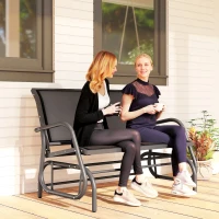 Outsunny Patio Double Glider Bench Swing Chair Rocker Heavy-Duty Loveseat Outdoor Garden Rocking Bench Steel Frame Sling Fabric Seat Black(m-8)