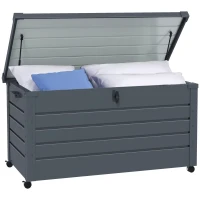 Outsunny 82 Gallon Garden Storage Box, Waterproof Outdoor Storage Container with Wheels and Handles, Dark Grey(m-9)