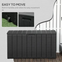 Outsunny 81 Gallon Garden Storage Box, Waterproof  Double Wall Storage Container with Wheels and Handles, Black(m-6)