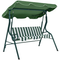Outsunny Outdoor Porch Swing with Adjustable Canopy, 3-Seater Patio Swing Chair with Cushion, Green(m-13)