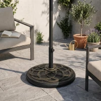 Outsunny 42 lbs Resin Round Market Umbrella Base Holder 22" Decorative Parasol Stand for Patio, Outdoor, Backyard, Bronze(m-8)