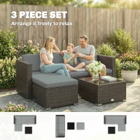 Outsunny 3 Pieces Patio Furniture Set with Cushions, Outdoor PE Rattan Wicker Conversation Corner Sofa Set with Glass Top Table(m-4)