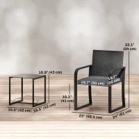 Outsunny Outdoor Bistro Set, 3 Piece Wicker Patio Furniture with Mesh Seat, Glass Table, Cushions for Porch, Balcony, Grey(m-3)