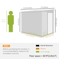 Outsunny 5'x7' Lean to Galvanized Metal Shed with Foundation, Garden Tool Storage House with Sliding Door and 2 Vents, Dark Grey(m-3)