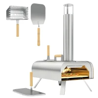 Outsunny Outdoor Pizza Oven, Portable Wood Pellet Pizza Oven with Pizza Stone and Peel, Foldable Legs, Chimney(m-9)
