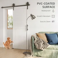 HOMCOM 32inx84in Barn Door with 6FT Sliding Door Hardware Kit, Handle, Upgraded Rollers and Floor Guide, Waterproof, White(m-4)