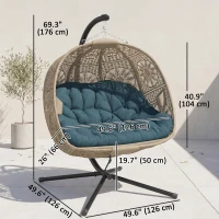 Outsunny Hanging Egg Chair with Stand, Foldable Basket Swing Chair with Removable Washable Cushion, Dark Grey(m-4)
