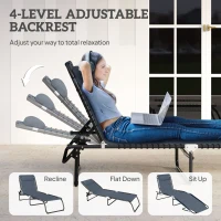 Outsunny Folding Chaise Lounge Pool Chair with 4-Position Reclining Back, Breathable Mesh & Bungee Seat, Gray(m-14)