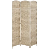 HOMCOM 6 Ft Tall Folding Room Divider, 3 Panel Portable Privacy Screen, Hand-Woven Partition Wall Divider, Light Oak(m-2)