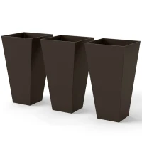 Outsunny 28" Tall Garden Plastic Planters, Outdoor and Indoor Flower Pots, Set of 3 for Entryway, Patio, Yard, Brown(m-9)