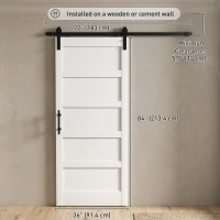 HOMCOM 36"x84" Sliding Barn Door with Hardware Kit, Shaker Style Sliding Door with Handle, Track, Floor Guide, White Wood Grain(m-3)