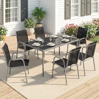 Outsunny 7 Piece Garden Dining Set, Garden Furniture Set with Rectangle Table and 6 Stackable Chairs(m-8)