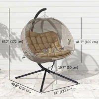 Outsunny Double Egg Chair with Stand, 2 Person Hanging Swing Egg Chair with Cushion, Pockets, Khaki(m-3)