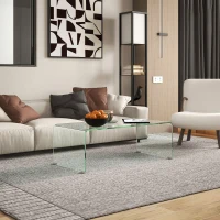 HOMCOM Glass Coffee Table, Clear Coffee Table for Living Room, Modern Rectangle Center Table with Safe Rounded Edges(m-1)