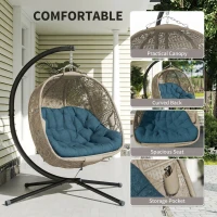 Outsunny Hanging Egg Chair with Stand, Foldable Basket Swing Chair with Removable Washable Cushion, Dark Grey(m-5)