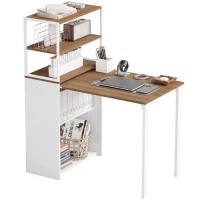 HOMCOM Folding Computer Desk with 4-Tier Bookshelf Space-Saving Home Office Desk, Natural(m-2)