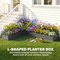 Outsunny L-Shaped Raised Garden Bed, 82" x 109" x 12" Galvanized Steel Planter Box with Multi-reinforced Rods for Vegetables, Flowers and Herbs, Dark Grey(m-4)