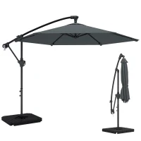 Outsunny 9.7 ft Offset Patio Umbrella with Water/Sand Fillable Weights, Garden Hanging Parasol with Locking Latch, Dark Grey(m-9)