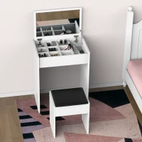 HOMCOM Modern Vanity Set with Makeup Table and Cushioned Stool, Dressing Table with Flip Top and Mirror for Bedroom, White(m-10)