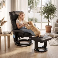 HOMCOM Massage Recliner Chair with Ottoman, 360° Swivel Recliner and Footstool, 10-Point Vibration, Black(m-7)