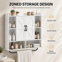 HOMCOM Bathroom Wall Cabinet, Medicine Cabinet Wall Mounted with Open and Hidden Storage Space for Bathroom, White(m-4)