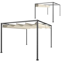 Outsunny 10' x 7' Patio Pergola with Retractable Canopy, Outdoor Sun Shelter, Yard Shade, Cream White(m-9)