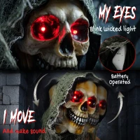 HOMCOM 5.6 ft Animated Grim Reaper, Life-Size Halloween Animatronic with Moving Hands/Head, Glowing Eyes, Creepy Sound(m-4)
