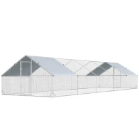 PawHut Metal Chicken Coop with Water- and UV-Protection Cover for Backyard Hen, Duck, Rabbit, 32.8' x 9.8' x 6.4'(m-2)