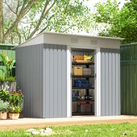 Outsunny 7' x 3.6' Outdoor Storage Shed, Metal Garden Shed with Lockable Sliding Doors and Vents, Grey(m-8)