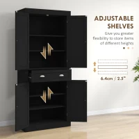 HOMCOM 72" Tall Pantry Cabinet, Kitchen Storage Cabinet with 4 Doors, Drawer and 2 Adjustable Shelves, Black Wood Grain(m-5)