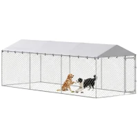 PawHut 19.7' x 7.5' x 6.6' Dog Kennel Outdoor for Small Medium Large Dogs with Waterproof Cover, Silver(m-9)