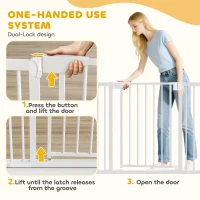 PawHut Baby Gate, Pet Safety Gate Pressure Fit, Wide with Two-Way Open, Auto-Close for Stair, Doorways, Hallways, 30"H, White(m-6)