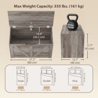 HOMCOM 31.5 Inches Storage Chest, Storage Trunk with Safety Hinge for Living Room, Grey Wood Grain(m-3)